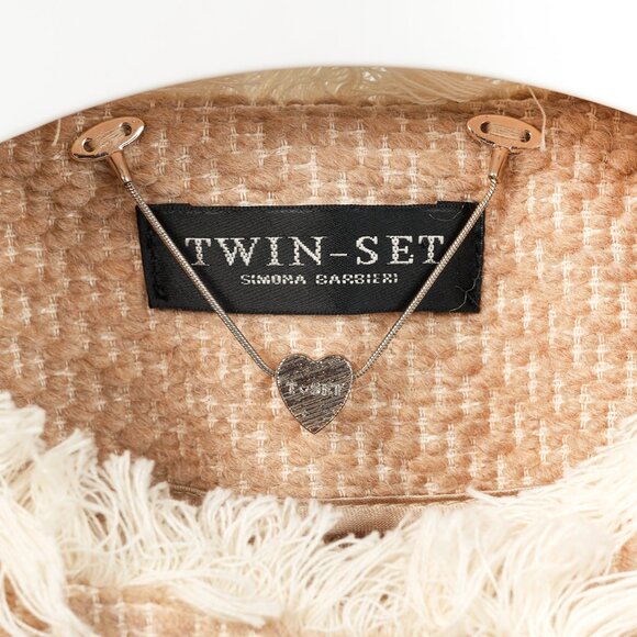 Twinset Taupe Cotton-Blend Tweed Frog-Fastener Jacket - Picture 9 of 14